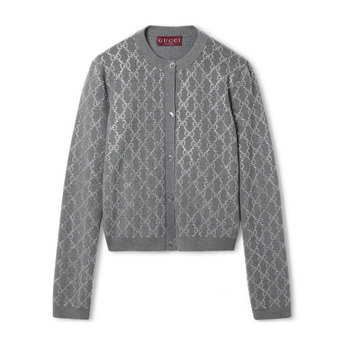 NIGO Gucci Women's Gray Letter Logo Round Neck Single Breasted Long Sleeve Knit Sweater Jacket #nigo72991