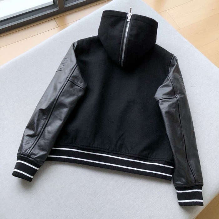 NIGO Givenchy Men's Fall/Winter Black Logo Printed Single Breasted Hooded Aviator Jacket #nigo72996