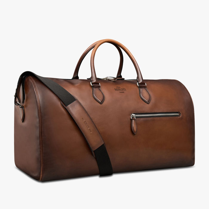 NIGO Berluti Men's Jour Off Vintage Solid Color Multi-Pocket Zipper Closure Padlock Adjustable Shoulder Strap Large Leather Travel Bag #nigo71597