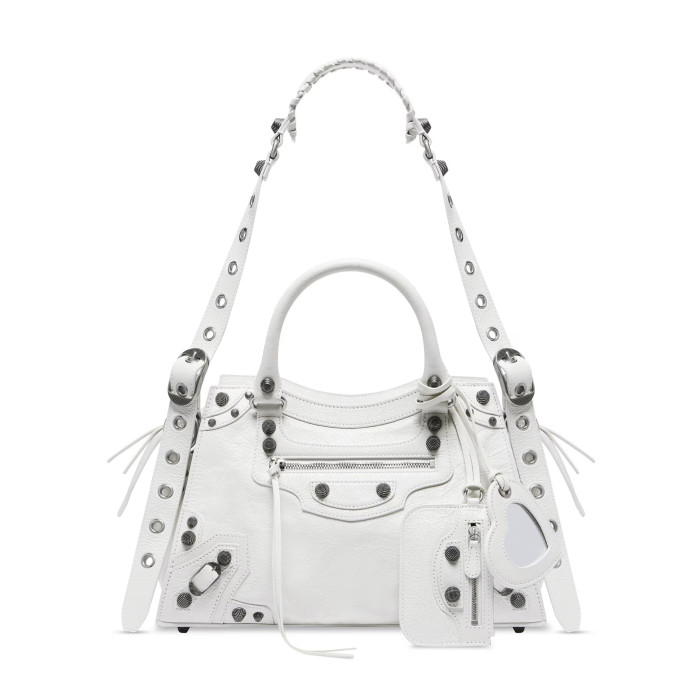 Nigo Balenciaga NEO CAGOLE CITY Trendy And Stylish Retro Motorcycle Metal Rivet Leather Zipper Love Pendant Card Bag Handbag Crossbody Bag 736046210B01000 Ngvp #nigo71267
