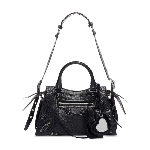 Nigo Balenciaga NEO CAGOLE CITY Trendy And Stylish Retro Motorcycle Metal Rivet Leather Zipper Love Pendant Card Bag Handbag Crossbody Bag 736046210B01000 Ngvp #nigo71267