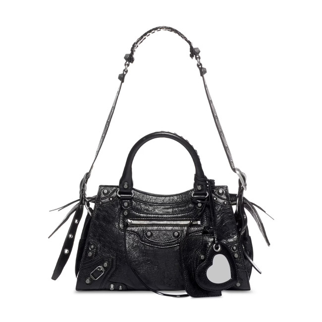 Nigo Balenciaga NEO CAGOLE CITY Trendy And Stylish Retro Motorcycle Metal Rivet Leather Zipper Love Pendant Card Bag Handbag Crossbody Bag 736046210B01000 Ngvp #nigo71267