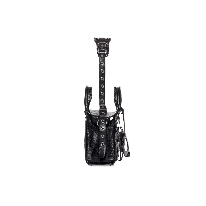 Nigo Balenciaga NEO CAGOLE CITY Trendy And Stylish Retro Motorcycle Metal Rivet Leather Zipper Love Pendant Card Bag Handbag Crossbody Bag 736046210B01000 Ngvp #nigo71267