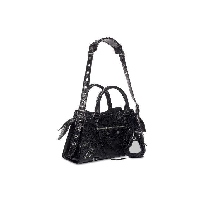 Nigo Balenciaga NEO CAGOLE CITY Trendy And Stylish Retro Motorcycle Metal Rivet Leather Zipper Love Pendant Card Bag Handbag Crossbody Bag 736046210B01000 Ngvp #nigo71267
