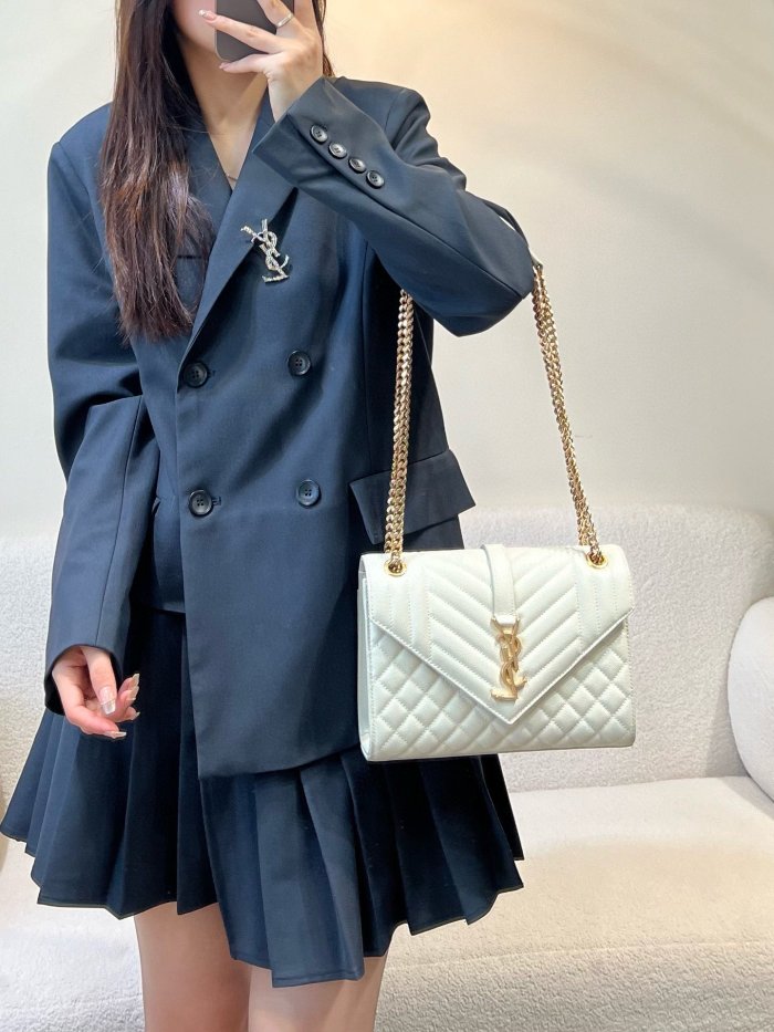 NIGO SAINT LAURENT Women's Chain Solid Color Logo Cowhide Envelope Bag Shoulder Crossbody Bags #nigo73112