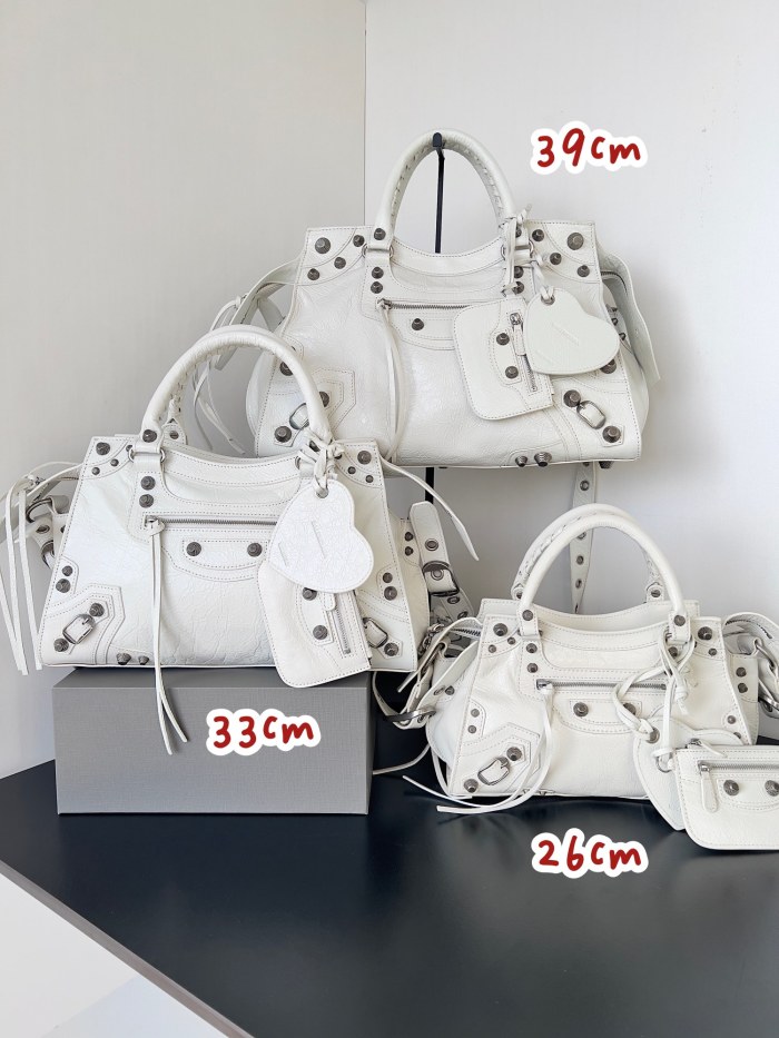 Nigo Balenciaga NEO CAGOLE CITY Trendy And Stylish Retro Motorcycle Metal Rivet Leather Zipper Love Pendant Card Bag Handbag Crossbody Bag 736046210B01000 Ngvp #nigo71267