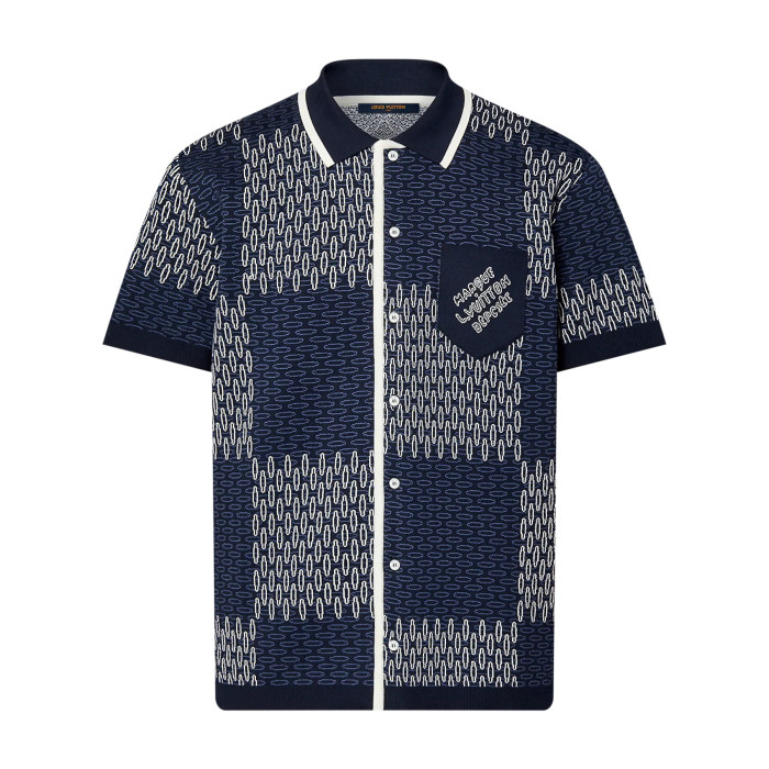 NIGO Louis Vuitton Men's Spring And Summer Letter Jacquard Knit Single Breasted Short Sleeved Shirt Drawstring Casual Shorts Suit Set #nigo73114