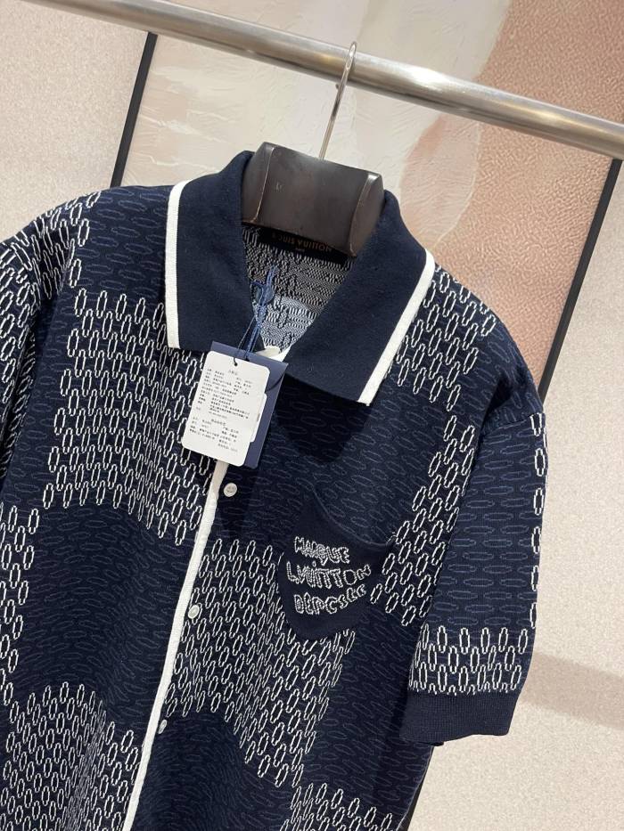 NIGO Louis Vuitton Men's Spring And Summer Letter Jacquard Knit Single Breasted Short Sleeved Shirt Drawstring Casual Shorts Suit Set #nigo73114