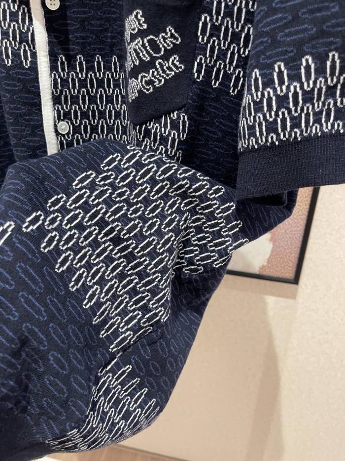NIGO Louis Vuitton Men's Spring And Summer Letter Jacquard Knit Single Breasted Short Sleeved Shirt Drawstring Casual Shorts Suit Set #nigo73114