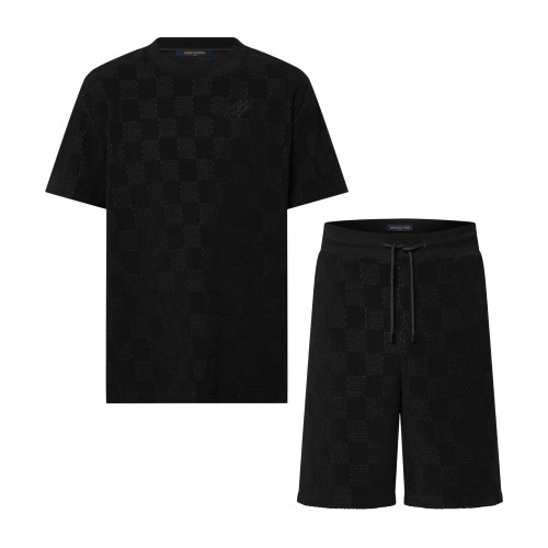 NIGO Louis Vuitton Men's Summer Black Embroidered Logo Printed Cotton Short Sleeve T-Shirt Casual Shorts Set Suit #nigo73129