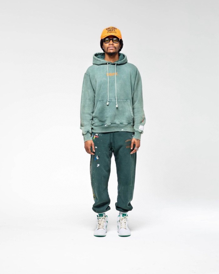 NIGO Gallery Dept. Men's Spring And Autumn Graffiti Letters Printing Solid Color Do Old Hooded Sweatshirt Casual Ink Splash Elastic Waist Drawstring Pants Ngvp #nigo9291