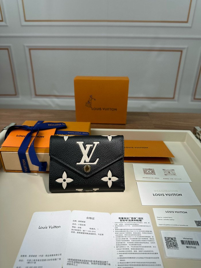 NIGO Louis Vuitton Women's Retro Fashion Logo Printing Black Folding Short Cowhide VICTORINE Wallet Bags M80968 #nigo71619
