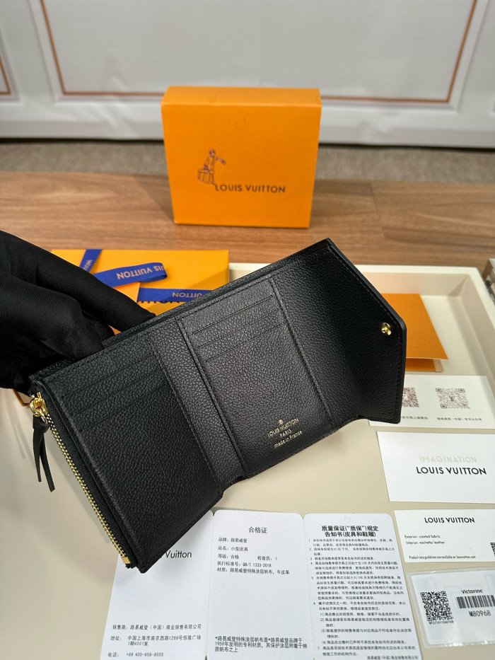 NIGO Louis Vuitton Women's Retro Fashion Logo Printing Black Folding Short Cowhide VICTORINE Wallet Bags M80968 #nigo71619