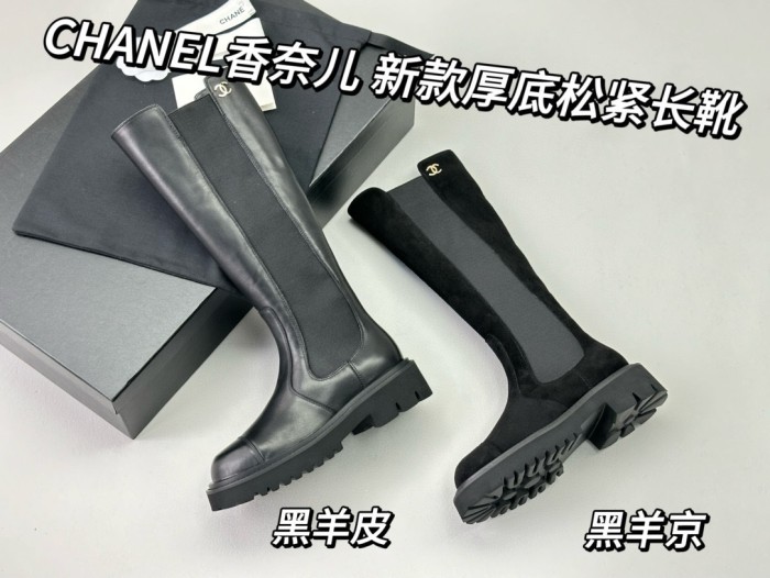 NIGO Chanel Women's Fall and Winter Black Calfskin Long Knight Boots Shoes #nigo73157