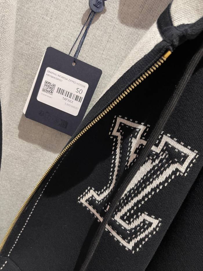 NIGO Louis Vuitton Women's Fall/Winter Black Logo Applique Zipper Hooded Long Sleeve Jacket #nigo73154