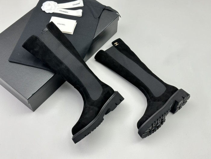 NIGO Chanel Women's Fall and Winter Black Calfskin Long Knight Boots Shoes #nigo73157