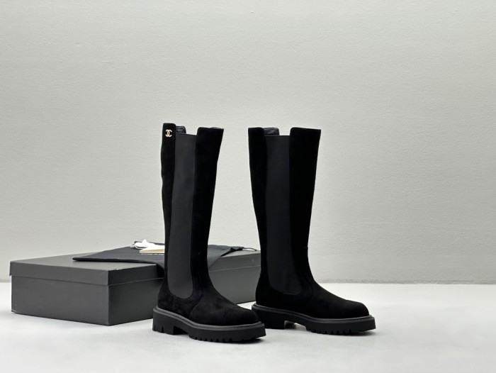 NIGO Chanel Women's Fall and Winter Black Calfskin Long Knight Boots Shoes #nigo73157