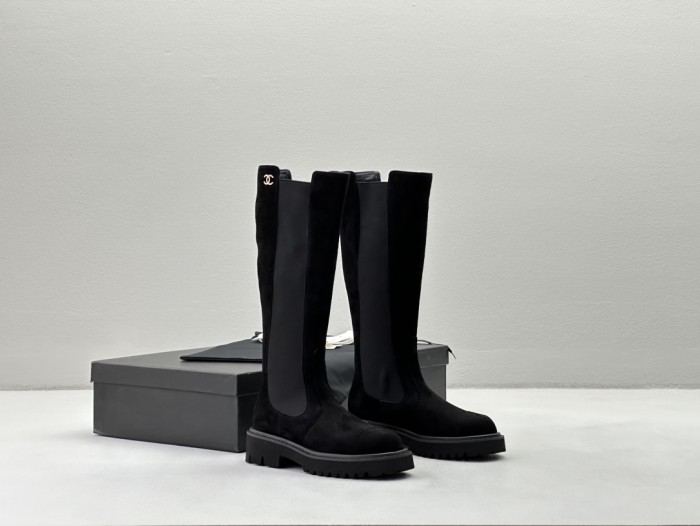 NIGO Chanel Women's Fall and Winter Black Calfskin Long Knight Boots Shoes #nigo73157