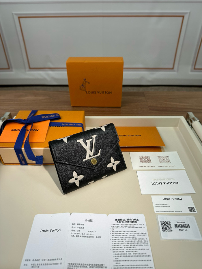 NIGO Louis Vuitton Women's Retro Fashion Logo Printing Black Folding Short Cowhide VICTORINE Wallet Bags M80968 #nigo71619