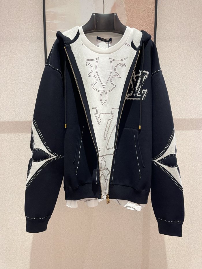 NIGO Louis Vuitton Women's Fall/Winter Black Logo Applique Zipper Hooded Long Sleeve Jacket #nigo73154