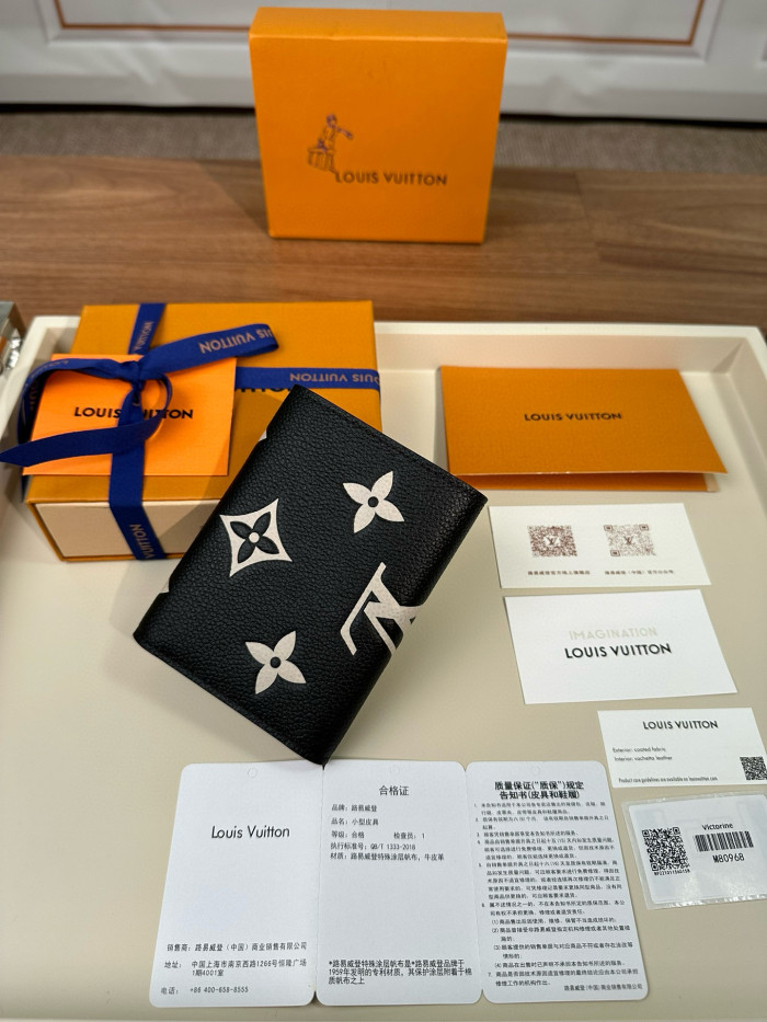 NIGO Louis Vuitton Women's Retro Fashion Logo Printing Black Folding Short Cowhide VICTORINE Wallet Bags M80968 #nigo71619