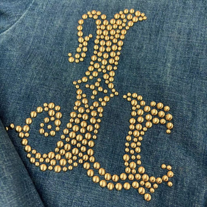 NIGO Louis Vuitton Men's Spring And Fall Cotton Logo Rivets Embellished Single-Breasted Slim Long-Sleeved Blue Denim Shirt #nigo71621