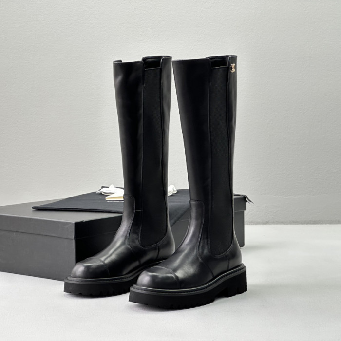 NIGO Chanel Women's Fall and Winter Black Calfskin Long Knight Boots Shoes #nigo73157
