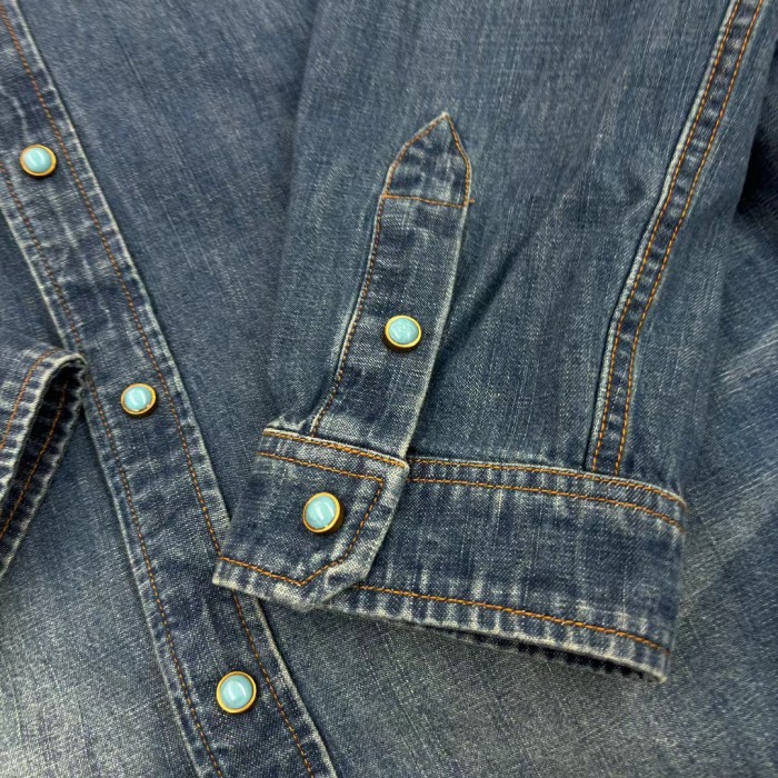 NIGO Louis Vuitton Men's Spring And Fall Cotton Logo Rivets Embellished Single-Breasted Slim Long-Sleeved Blue Denim Shirt #nigo71621