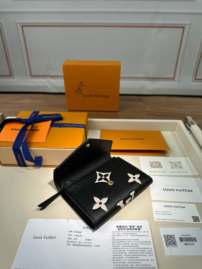 NIGO Louis Vuitton Women's Retro Fashion Logo Printing Black Folding Short Cowhide VICTORINE Wallet Bags M80968 #nigo71619