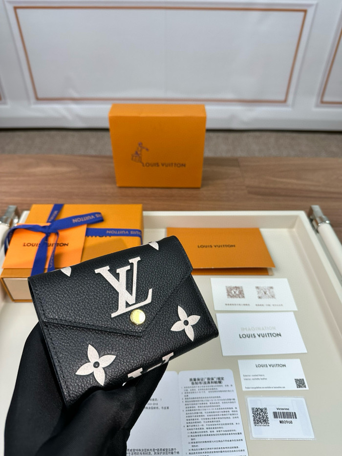 NIGO Louis Vuitton Women's Retro Fashion Logo Printing Black Folding Short Cowhide VICTORINE Wallet Bags M80968 #nigo71619