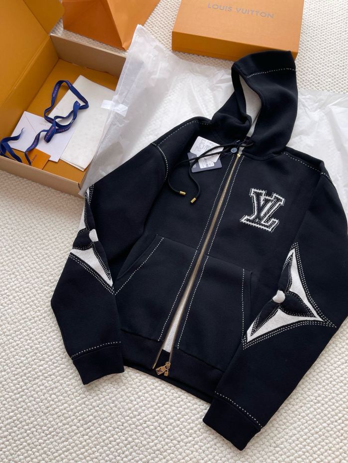 NIGO Louis Vuitton Women's Fall/Winter Black Logo Applique Zipper Hooded Long Sleeve Jacket #nigo73154