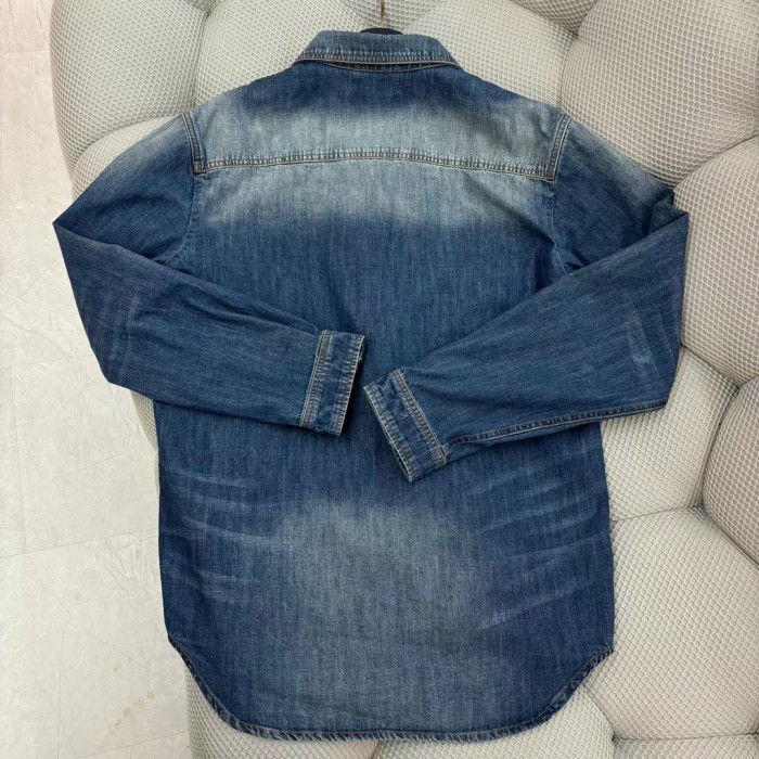 NIGO Louis Vuitton Men's Spring And Fall Cotton Logo Rivets Embellished Single-Breasted Slim Long-Sleeved Blue Denim Shirt #nigo71621