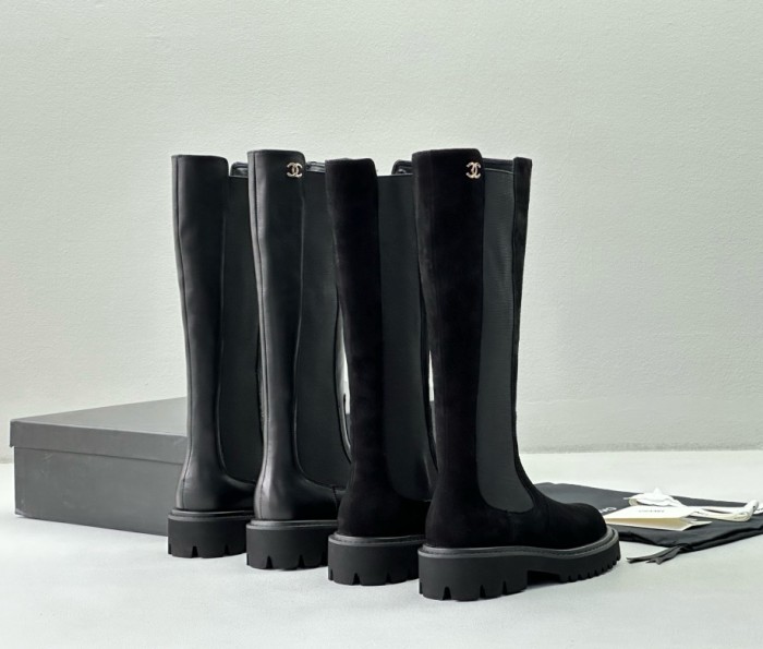 NIGO Chanel Women's Fall and Winter Black Calfskin Long Knight Boots Shoes #nigo73157