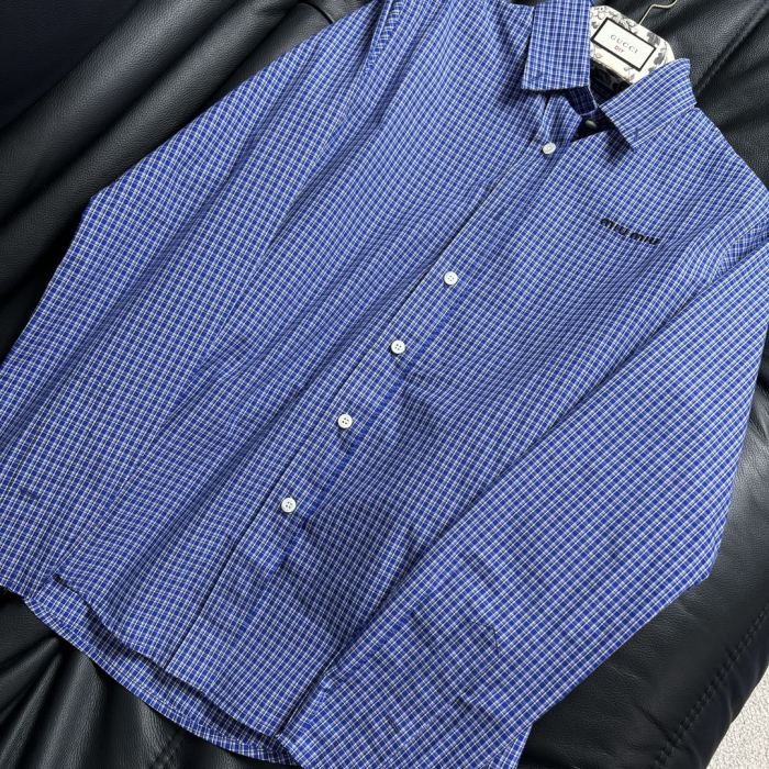 NIGO MiuMiu Women's Spring And Summer Blue Plaid Letters Embroidery Drop Shoulder Single Breasted Collar Long Sleeved Shirt #nigo98989