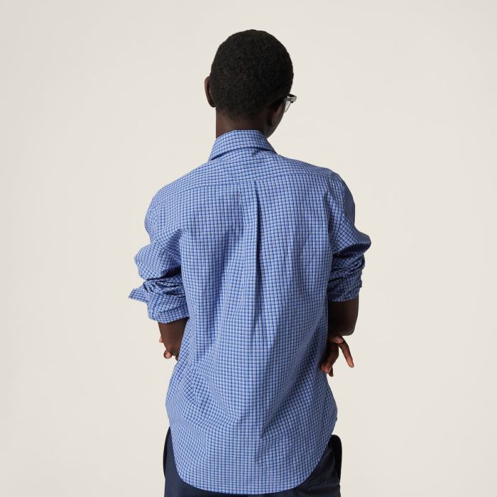 NIGO MiuMiu Women's Spring And Summer Blue Plaid Letters Embroidery Drop Shoulder Single Breasted Collar Long Sleeved Shirt #nigo98989