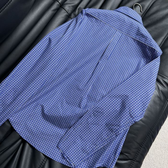 NIGO MiuMiu Women's Spring And Summer Blue Plaid Letters Embroidery Drop Shoulder Single Breasted Collar Long Sleeved Shirt #nigo98989
