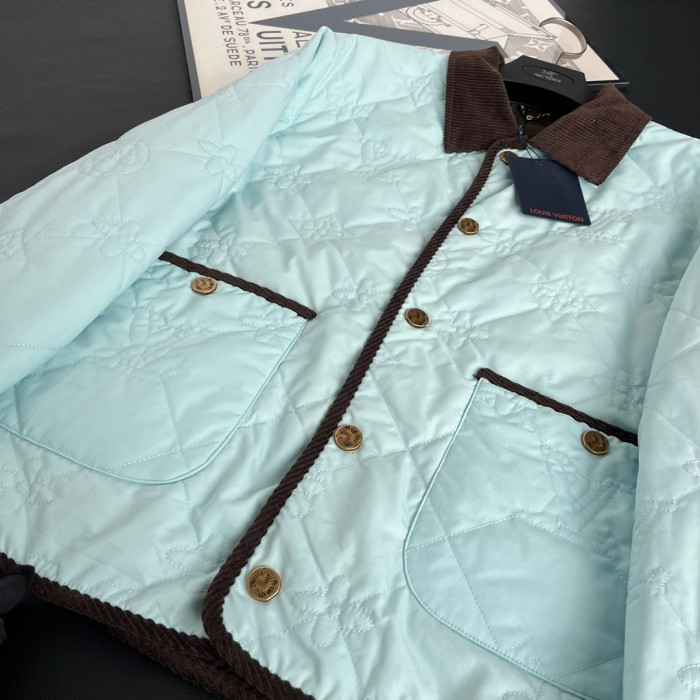 NIGO Louis Vuitton Men's Fall And Winter Light Blue Patchwork Fitted Lapel Single Breasted Long Sleeved Jacket #nigo73167