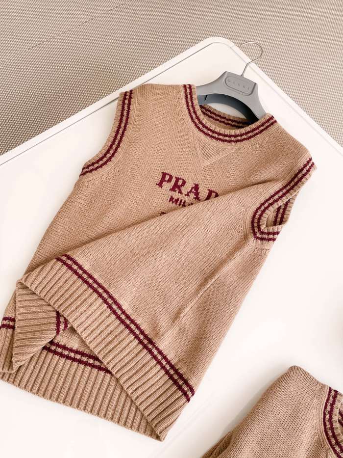 NIGO Prada Women's Spring/Summer Striped Logo Letter Wool Crew Neck Sleeveless Knit Sweater #nigo73164
