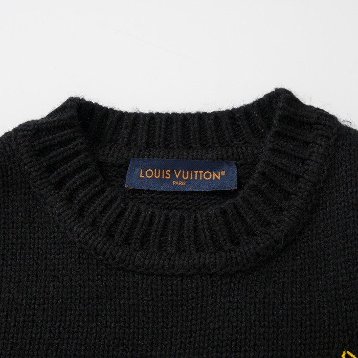 NIGO Louis Vuitton Men's Autumn and Winter Black Embroidered Letter Logo Tool Pattern Round Neck Long Sleeve Sweater Pullover #nigo73158