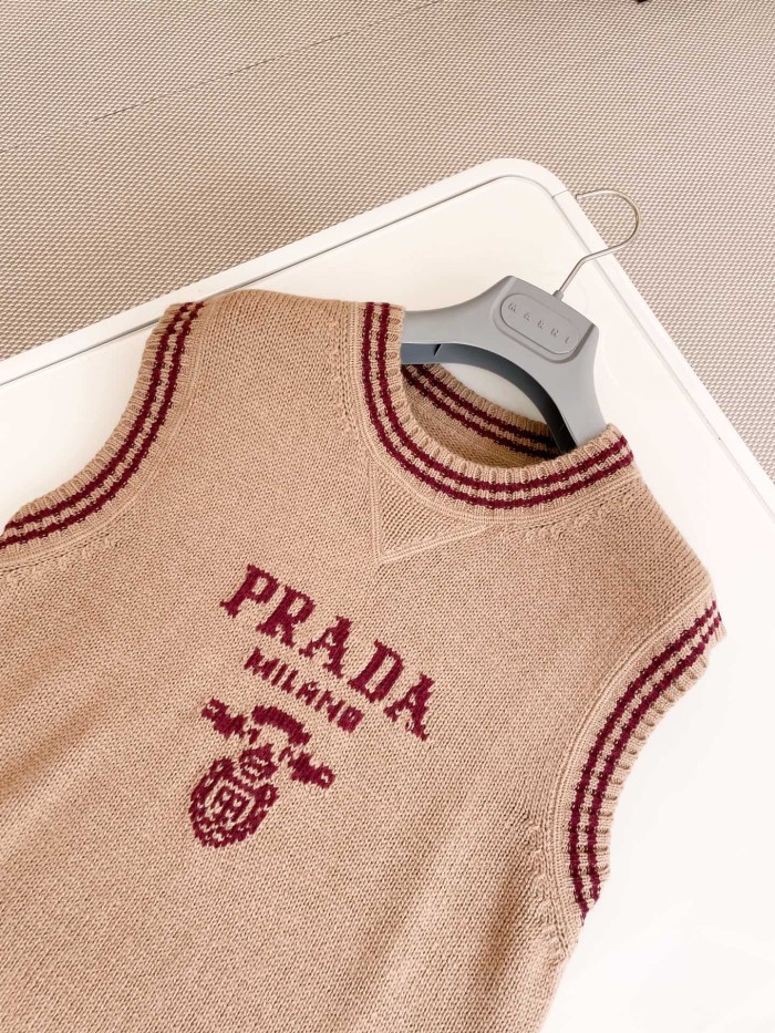NIGO Prada Women's Spring/Summer Striped Logo Letter Wool Crew Neck Sleeveless Knit Sweater #nigo73164