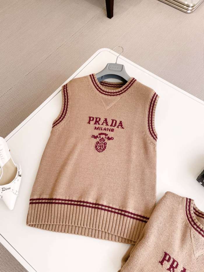 NIGO Prada Women's Spring/Summer Striped Logo Letter Wool Crew Neck Sleeveless Knit Sweater #nigo73164