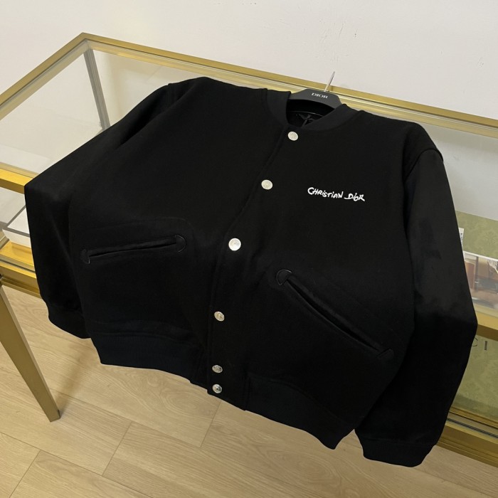 NIGO Dior Men's Fall And Winter Black Letter Print Single Breasted Long Sleeved Baseball Jacket #nigo73172