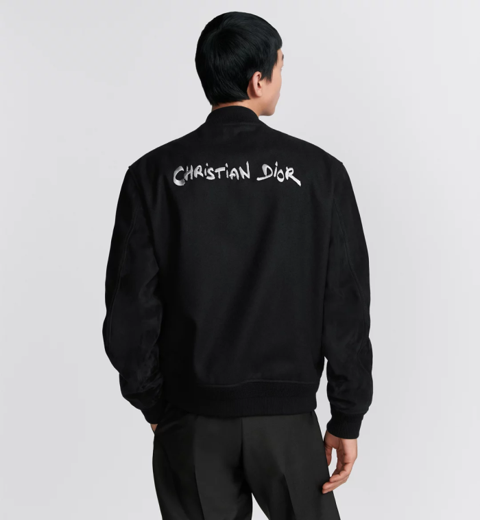 NIGO Dior Men's Fall And Winter Black Letter Print Single Breasted Long Sleeved Baseball Jacket #nigo73172