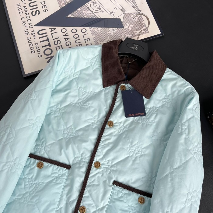 NIGO Louis Vuitton Men's Fall And Winter Light Blue Patchwork Fitted Lapel Single Breasted Long Sleeved Jacket #nigo73167