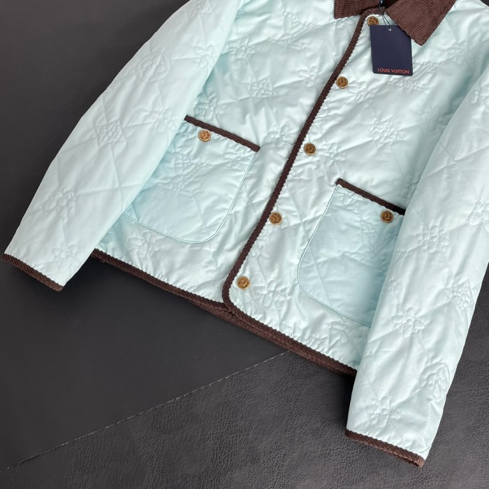 NIGO Louis Vuitton Men's Fall And Winter Light Blue Patchwork Fitted Lapel Single Breasted Long Sleeved Jacket #nigo73167