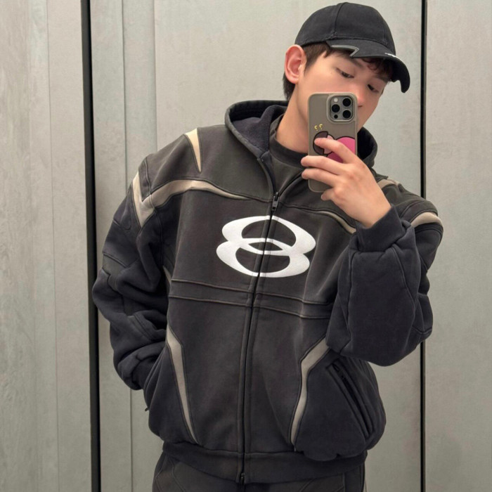 NIGO Balenciaga Men's Women's Spring And Autumn Unity Sports Icon Biker Black Zipper Loose Long Sleeve Hooded Sweatshirt Jacket Ngvp #nigo9312