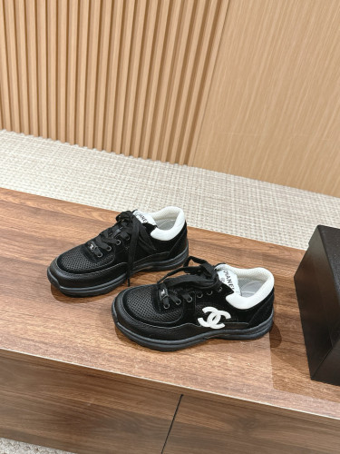 NIGO Chanel Women's Four Seasons Solid Color Logo Mesh Leather Low Top Round Toe Lace Up Sneakers Casual Shoes #nigo71629