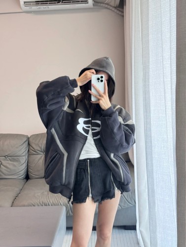 NIGO Balenciaga Men's Women's Spring And Autumn Unity Sports Icon Biker Black Zipper Loose Long Sleeve Hooded Sweatshirt Jacket Ngvp #nigo9312