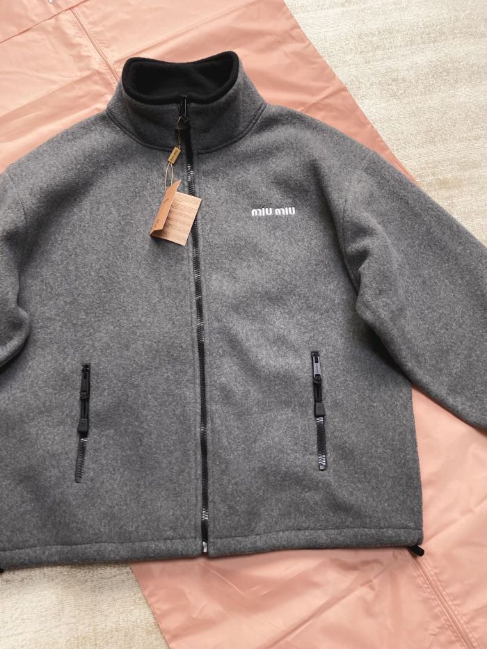 NIGO MiuMiu Men's And Women's Spring And Fall Gray Suede Stand Up Collar Zipper Long Sleeved Jacket #nigo73175