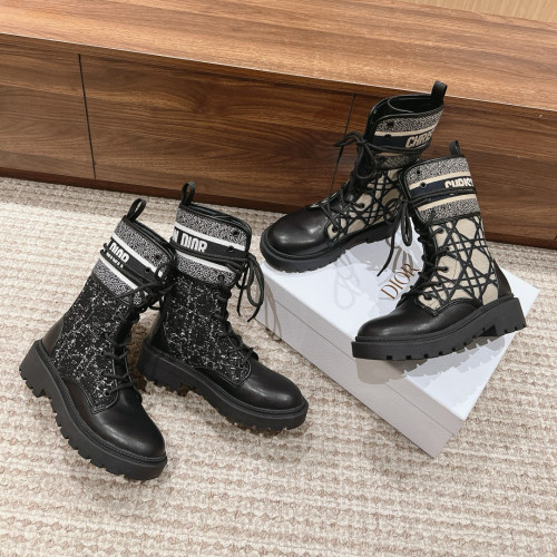 NIGO Dior Women's Autumn and Winter Letter Printed Cow Leather Comfortable Simple Mid Calf Martin Boots Shoes #nigo73185